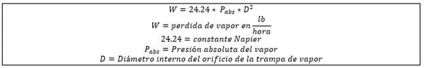 Ecuación de Napier para la determinación de pérdida de vapor en una trampa