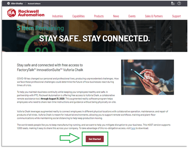Campaña Stay Safe, Stay Connected Vuforia Chalk Rockwell Automation-PTC